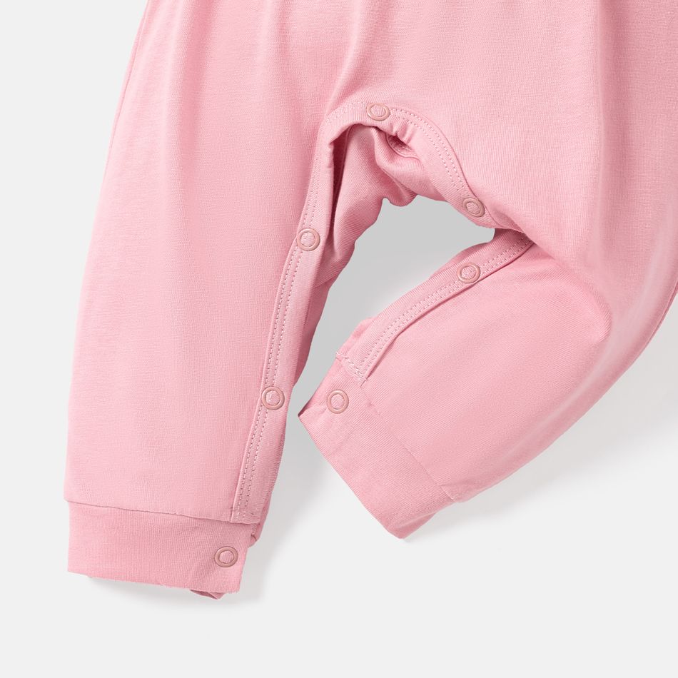 Baby Girl 100% Cotton Rabbit Print 3D Ears Detail Flutter-sleeve Spliced Jumpsuit PinkyWhite