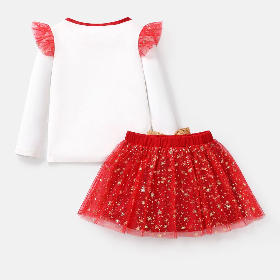 Tom and Jerry 2pcs Toddler/Kid Girl Long-sleeve Cotton Tee and Glitter Bowknot Mesh Skirt Set Red/White big image 3