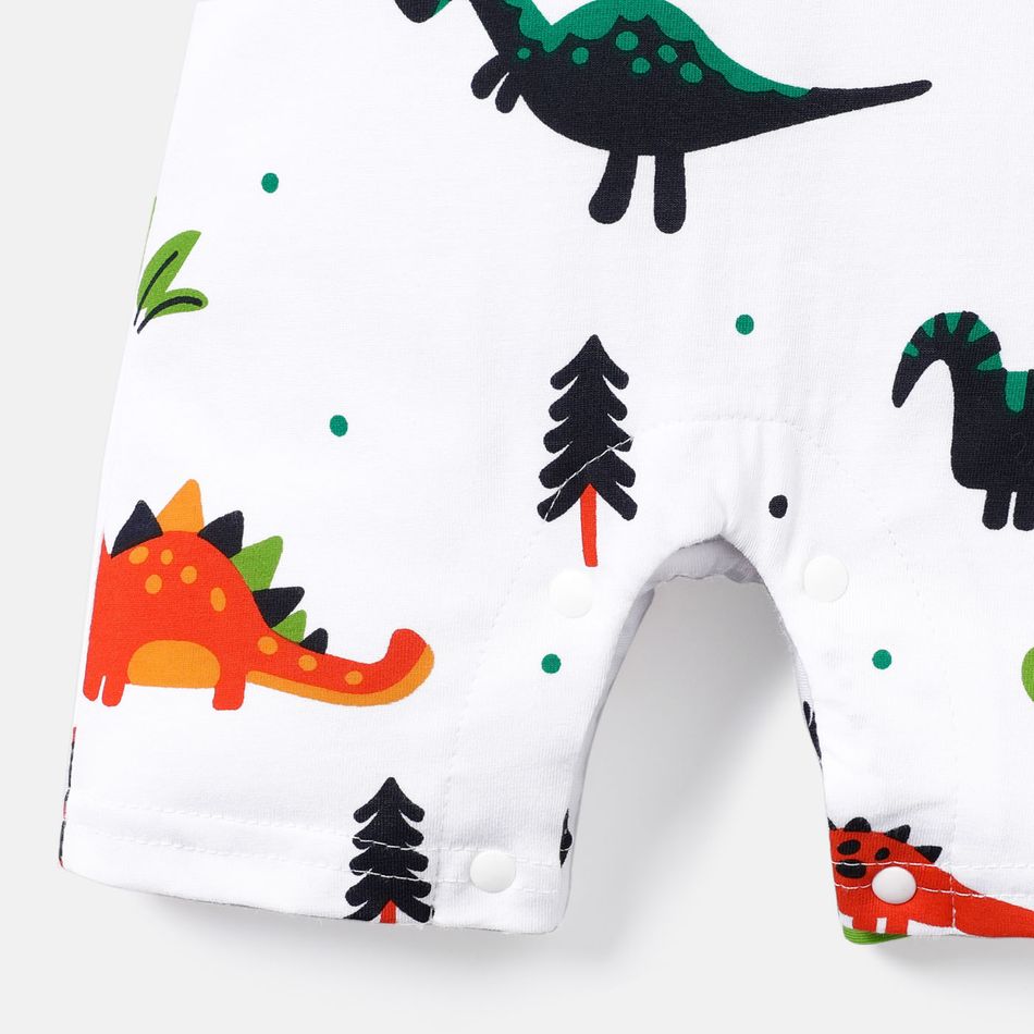 Baby Boy 100% Cotton Allover Dinosaur Print Short-sleeve Romper White big image 5