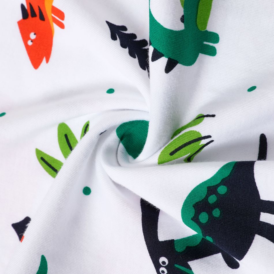 Baby Boy 100% Cotton Allover Dinosaur Print Short-sleeve Romper White big image 4