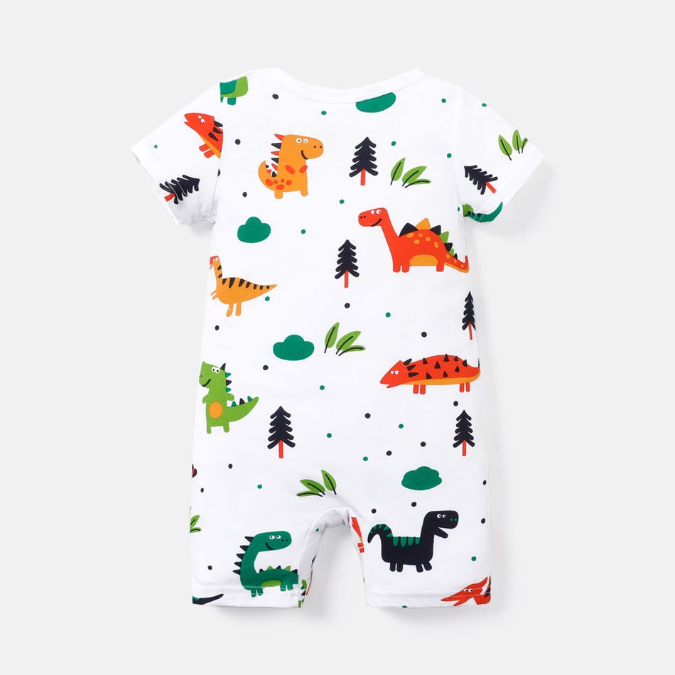 Baby Boy 100% Cotton Allover Dinosaur Print Short-sleeve Romper White big image 2