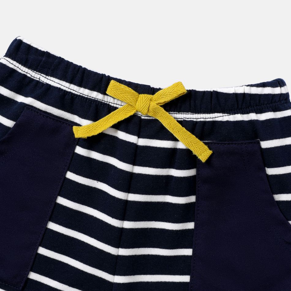 2pcs Baby Girl 95% Cotton Striped Shorts and Allover  Animal Print Short-sleeve Naia™ Romper Set Dark Blue/white big image 5