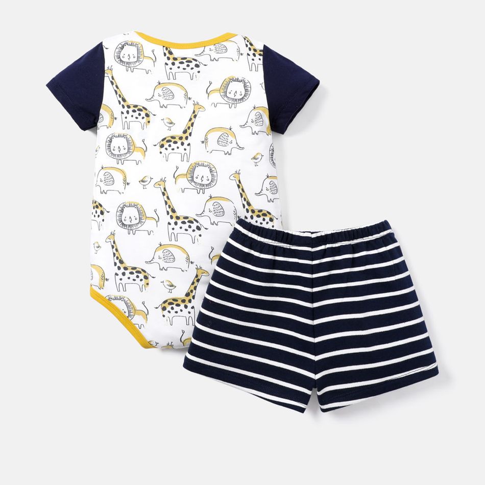 2pcs Baby Girl 95% Cotton Striped Shorts and Allover  Animal Print Short-sleeve Naia™ Romper Set Dark Blue/white big image 2
