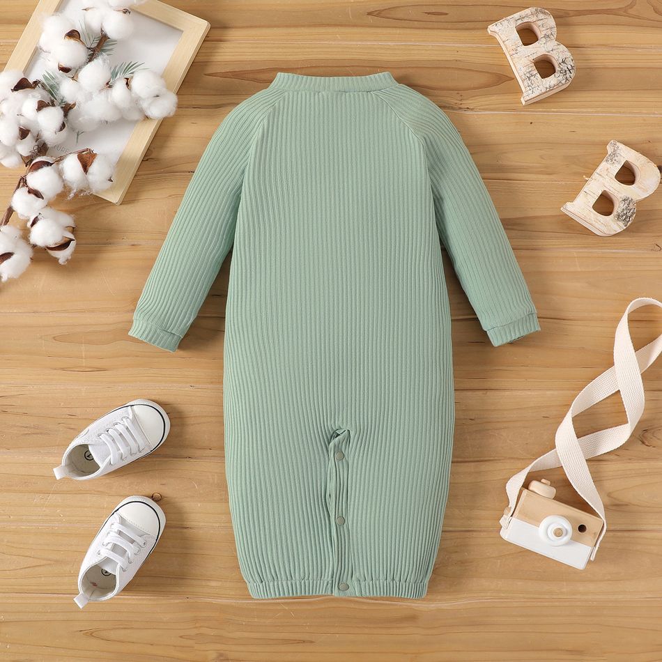 Baby Boy/Girl 95% Cotton Solid Ribbed Long-sleeve 2-in-1 Jumpsuit/Dress Green big image 4