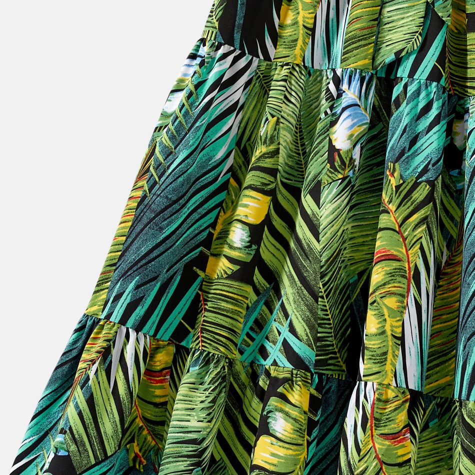 Family Matching 95% Cotton Allover Tropical Plant Print Halter Midi Dresses Short-sleeve Colorblock Tee Sets Multi-color big image 4