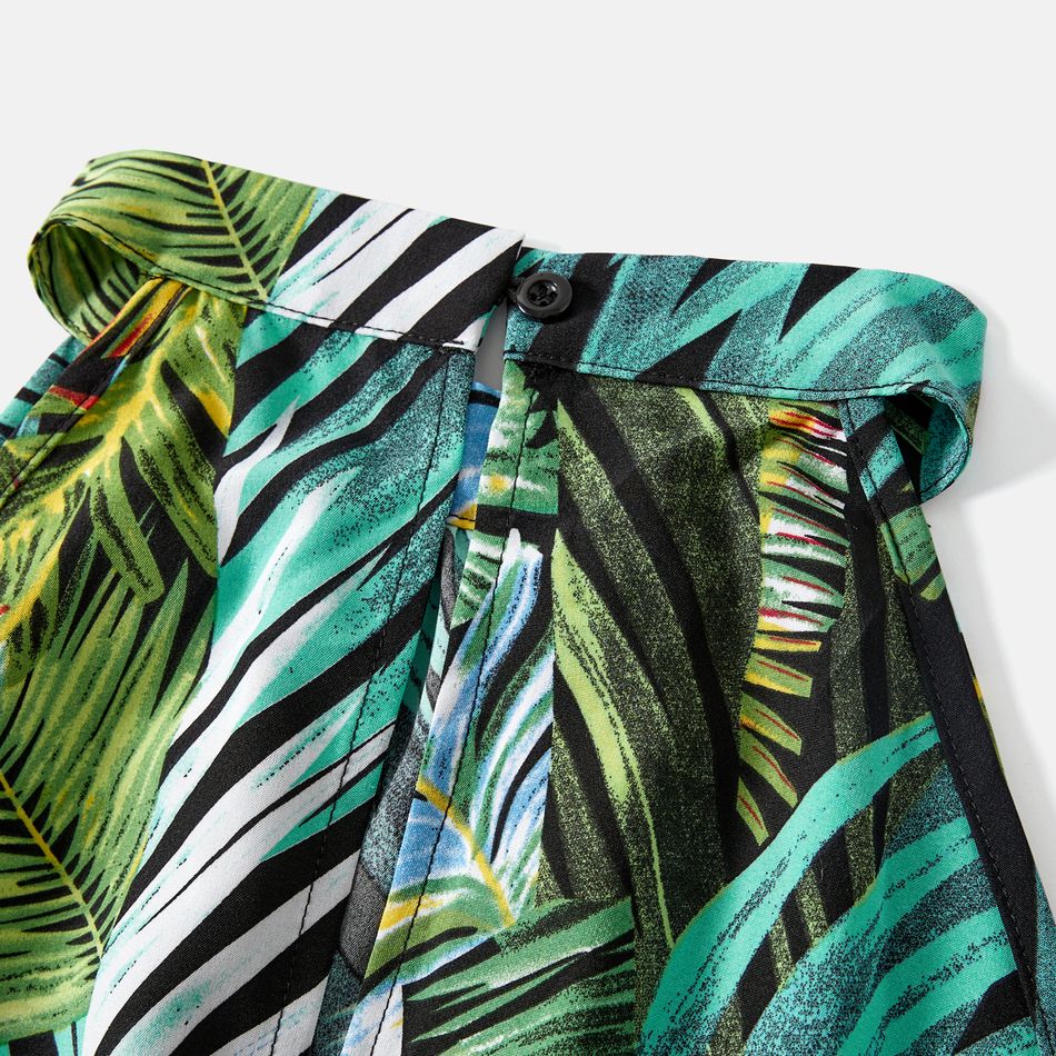Family Matching 95% Cotton Allover Tropical Plant Print Halter Midi Dresses Short-sleeve Colorblock Tee Sets Multi-color big image 6