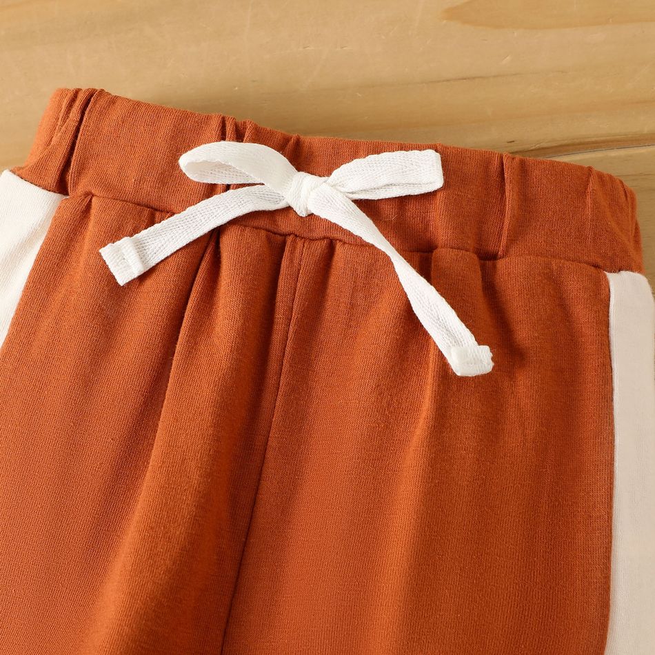 2pcs Baby Boy/Girl 95% Cotton Rainbow Embroidered Colorblock Long-sleeve Sweatshirt & Sweatpants Set Brown big image 5