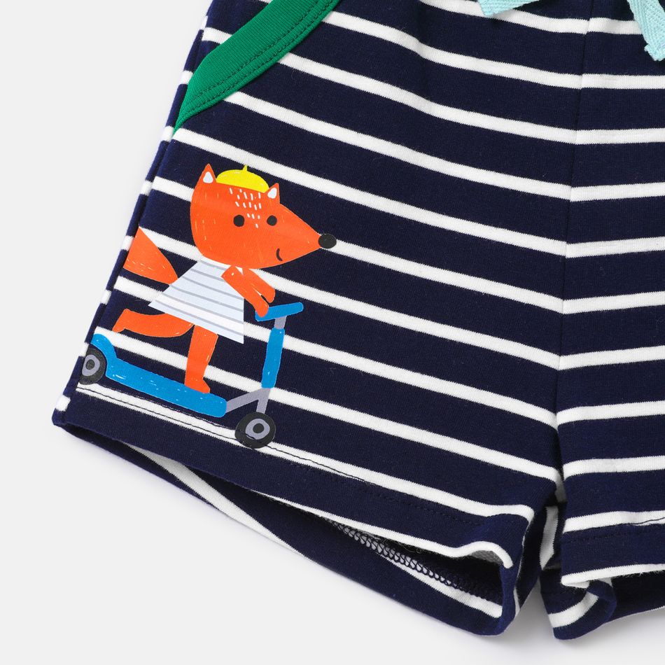 Baby Boy 95% Cotton Animal Print Striped Shorts Deep Blue big image 4