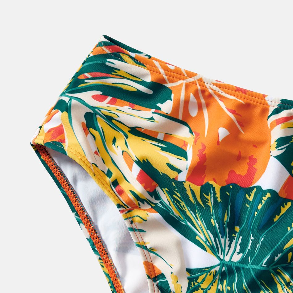 Family Matching Tropical Plant Print Ruffle-sleeve Top & Shorts Swimsuit Orange color big image 7