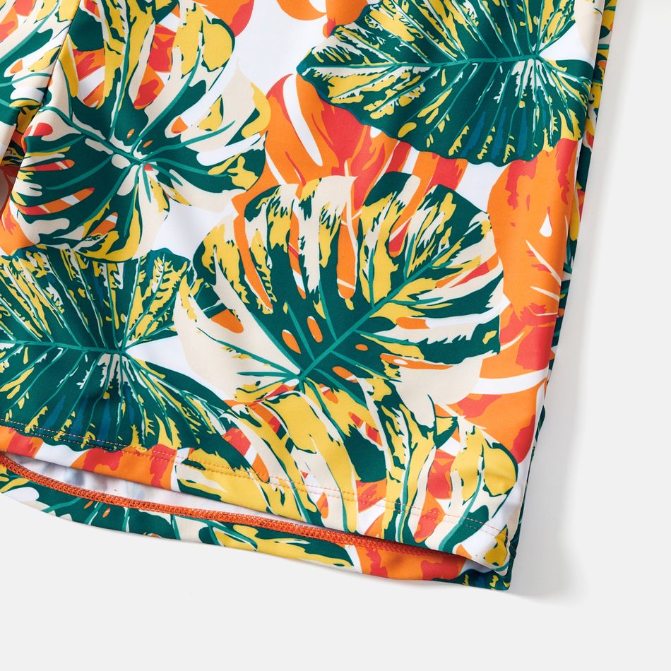 Family Matching Tropical Plant Print Ruffle-sleeve Top & Shorts Swimsuit Orange color big image 9