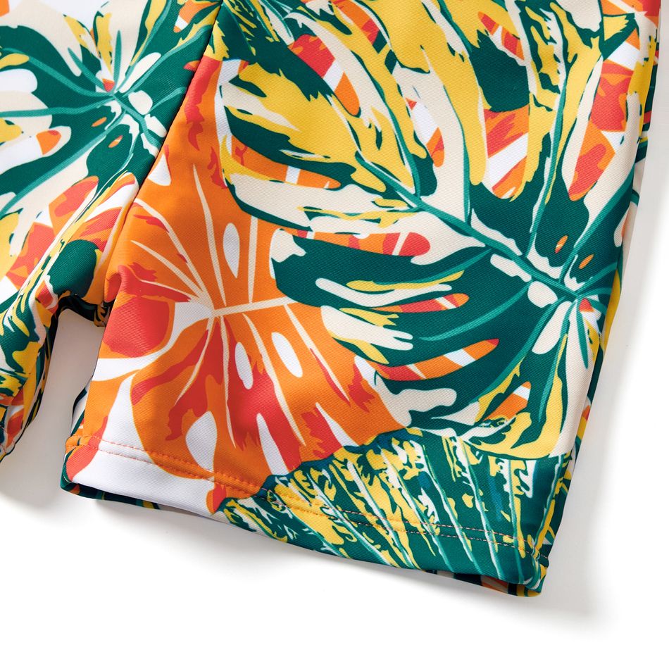 Family Matching Tropical Plant Print Ruffle-sleeve Top & Shorts Swimsuit Orange color big image 11