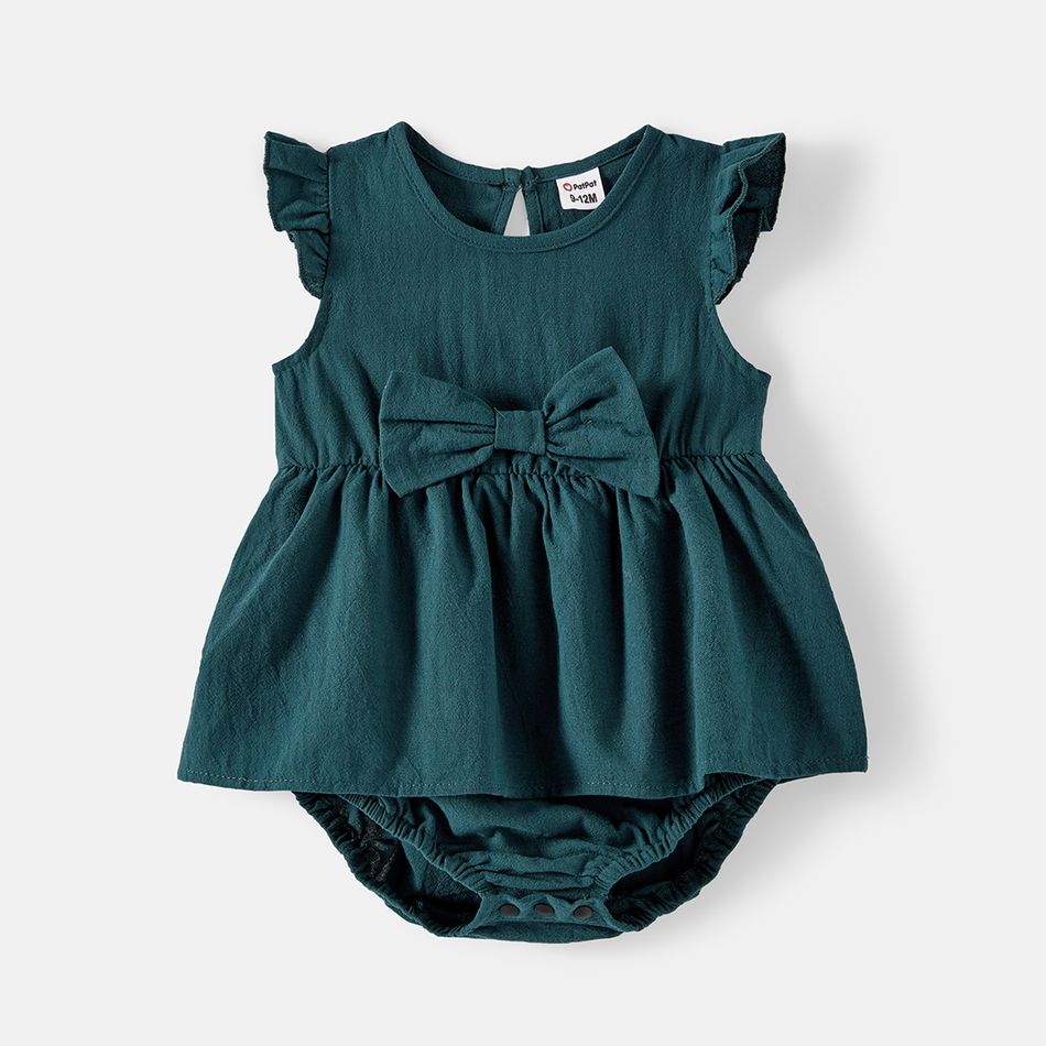 Family Matching Solid Knot Front Cami Dresses and Colorblock Short-sleeve Tee Sets Green* big image 8