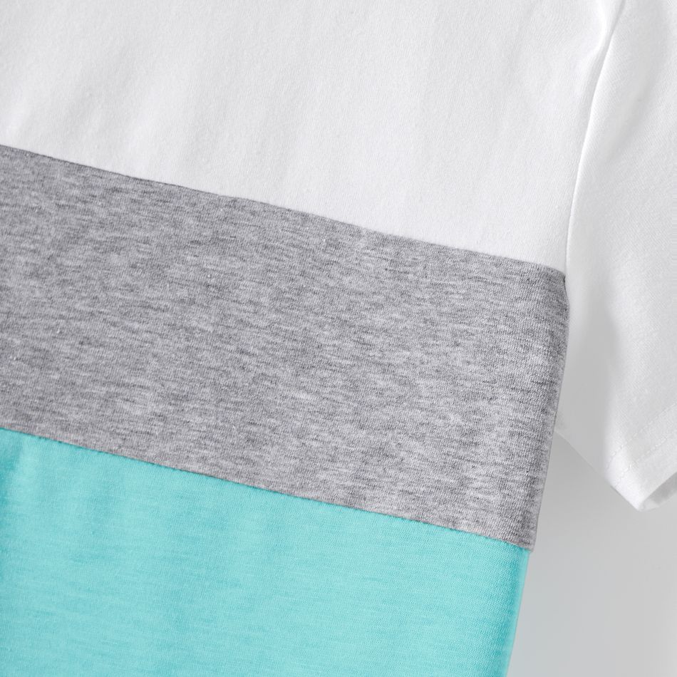 Family Matching 95% Cotton Solid V Neck Ruched Cami Dresses and Colorblock Short-sleeve Tee Sets lightbluewhite big image 12
