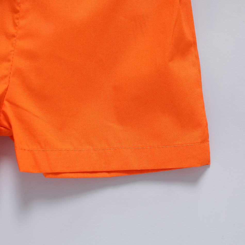 2pcs Baby Boy 100% Cotton Solid Shorts and Allover Plant Print Short-sleeve Shirt Set Orange big image 5