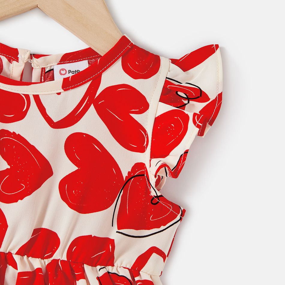 Valentine's Day Mommy and Me Allover Red Heart Print Notch Neck Short-sleeve Belted Dresses Red big image 12