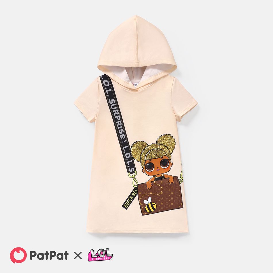 L.O.L. SURPRISE! Kid Girl Character Print Hooded Short-sleeve Dress Apricot