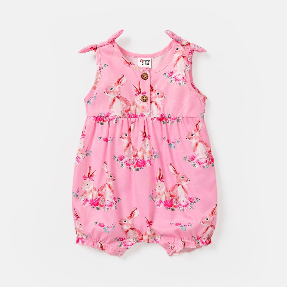 Baby Girl Allover Rabbit Print Sleeveless Romper Pink