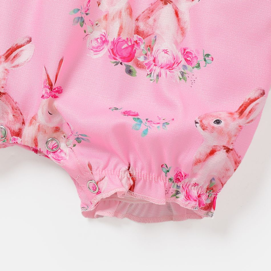 Baby Girl Allover Rabbit Print Sleeveless Romper Pink