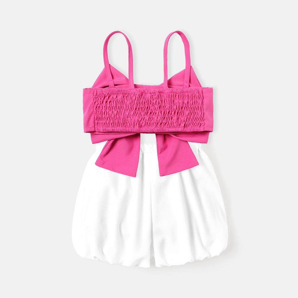 2pcs Baby Girl Bowknot Design Smocked Camisole and Shorts Set Roseowhite big image 2