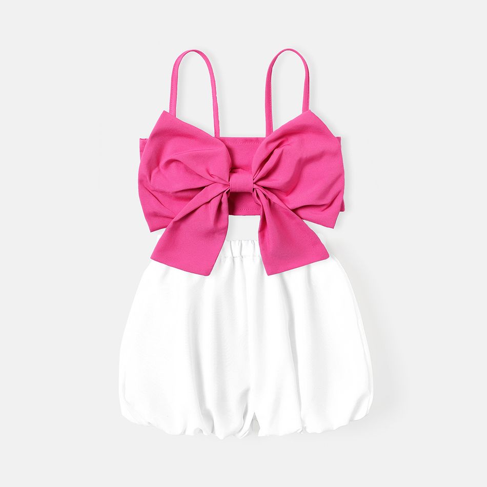 2pcs Baby Girl Bowknot Design Smocked Camisole and Shorts Set Roseowhite big image 1