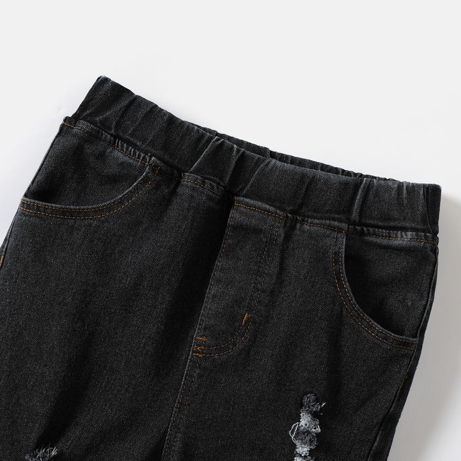 Kid Girl Ripped Denim Flared Jeans Black big image 4