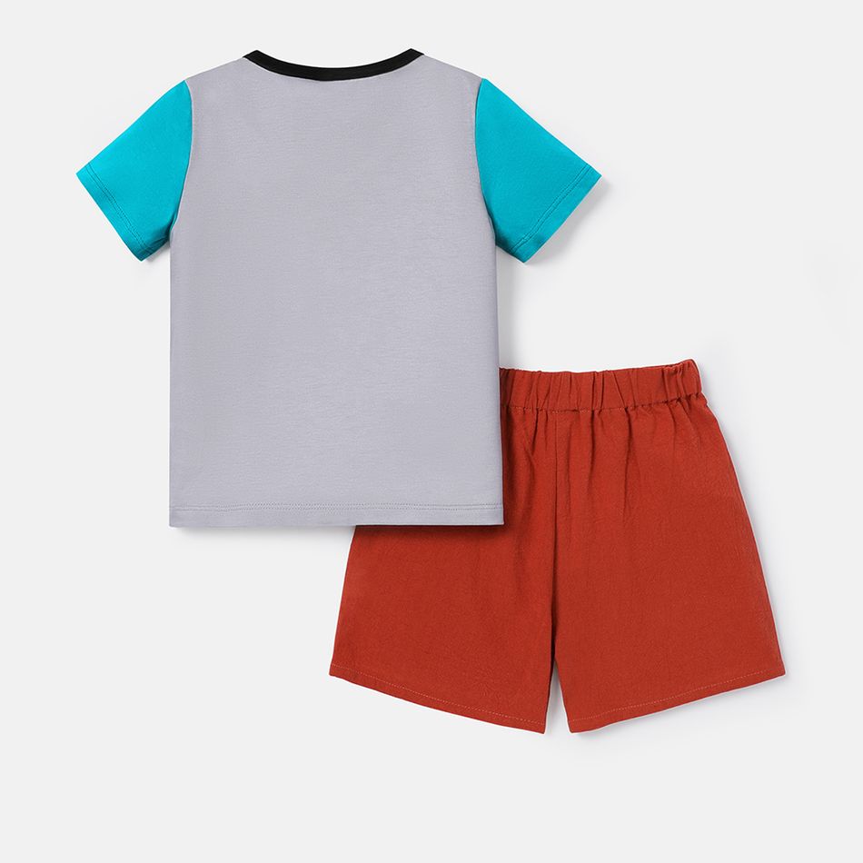 2pcs Toddler Boy Naia Vehicle Print Colorblock Short-sleeve Tee Shorts Set ColorBlock big image 2