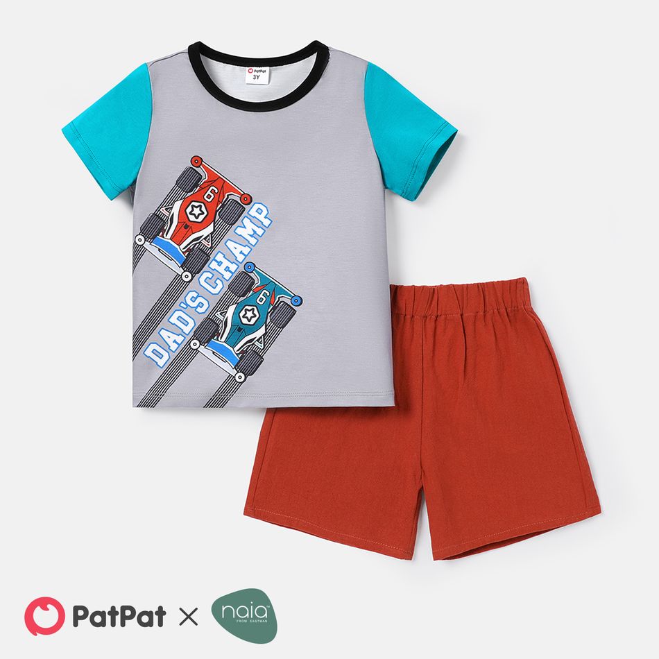 2pcs Toddler Boy Naia Vehicle Print Colorblock Short-sleeve Tee Shorts Set ColorBlock