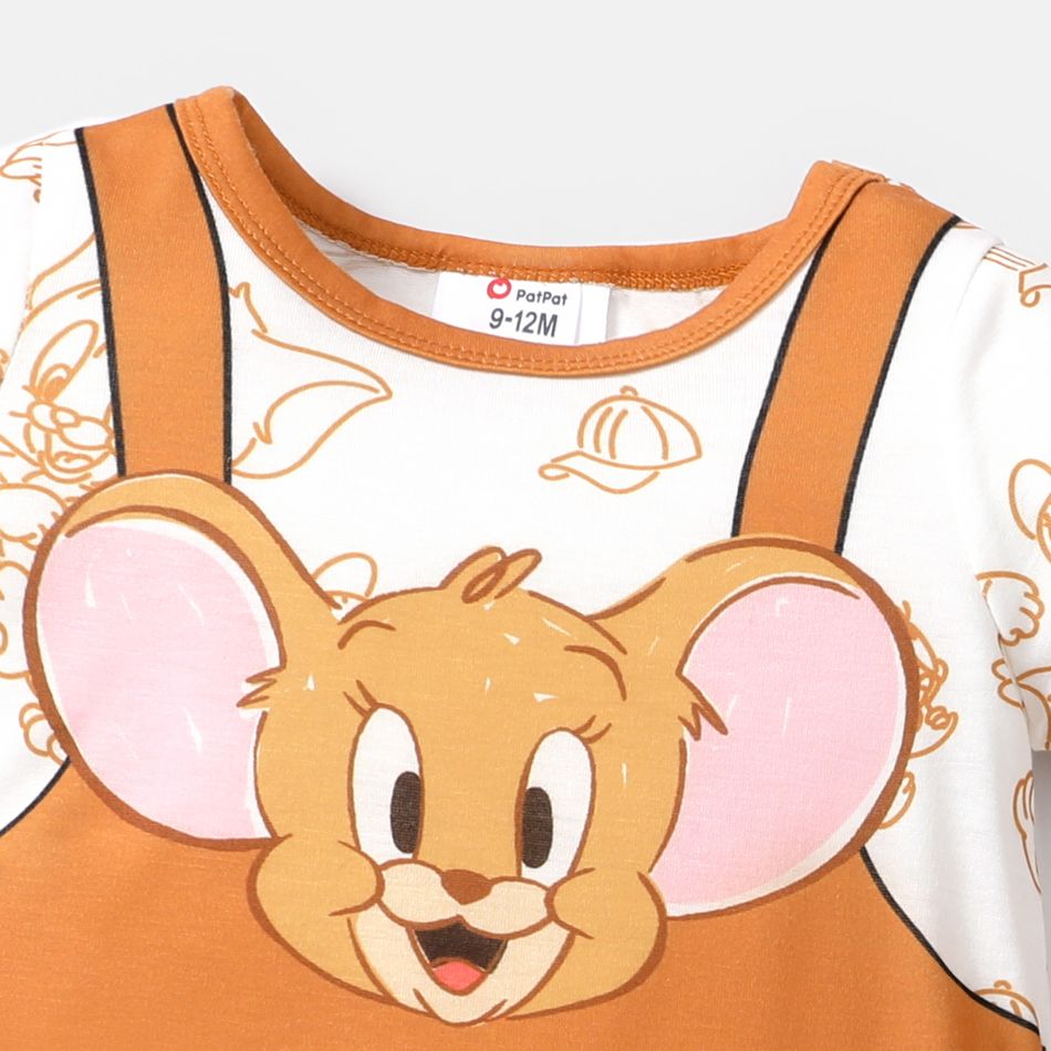 Tom and Jerry 2pcs Baby Boy Short-sleeve Graphic Jumpsuit and 3D Ear Hat Set Orange big image 4