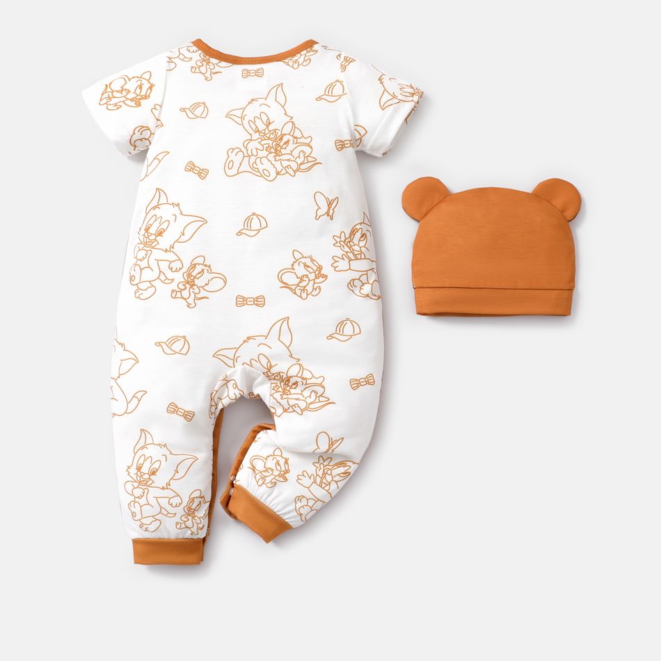 Tom and Jerry 2pcs Baby Boy Short-sleeve Graphic Jumpsuit and 3D Ear Hat Set Orange big image 2
