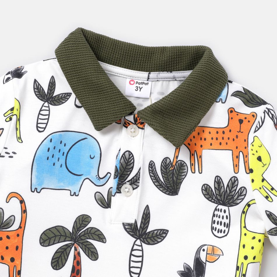 2pcs Toddler Boy Naia Animal Print Polo Collar Tee and Pocket Design Shorts Set ColorBlock big image 3