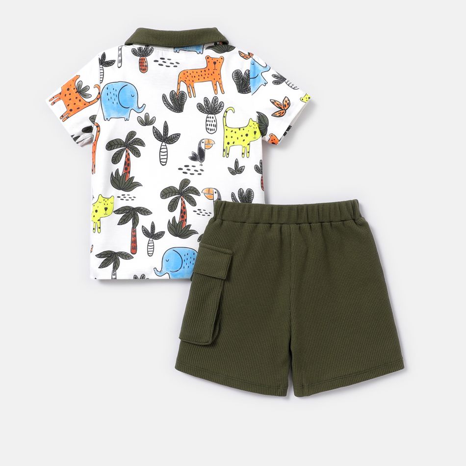 2pcs Toddler Boy Naia Animal Print Polo Collar Tee and Pocket Design Shorts Set ColorBlock big image 2