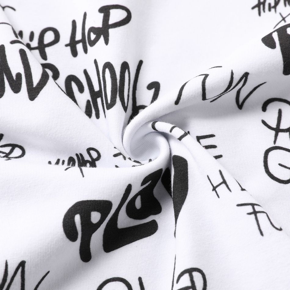 2pcs Kid Boy Cotton Letter Allover Print Short-sleeve Tee and Ripped Denim Shorts Set White