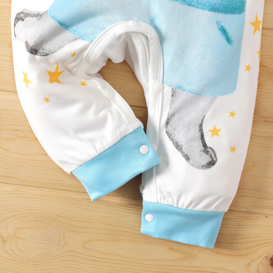 2pcs Baby Boy/Girl Rabbit Print Long-sleeve Jumpsuit with Hat/Headband Set BLUEWHITE big image 3