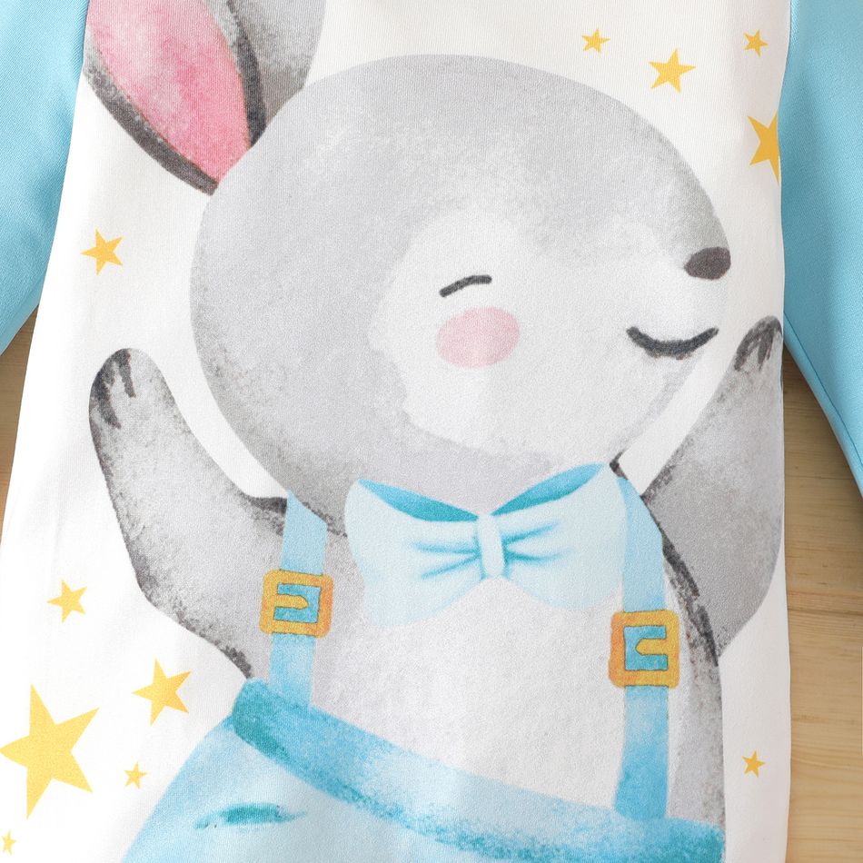 2pcs Baby Boy/Girl Rabbit Print Long-sleeve Jumpsuit with Hat/Headband Set BLUEWHITE big image 4