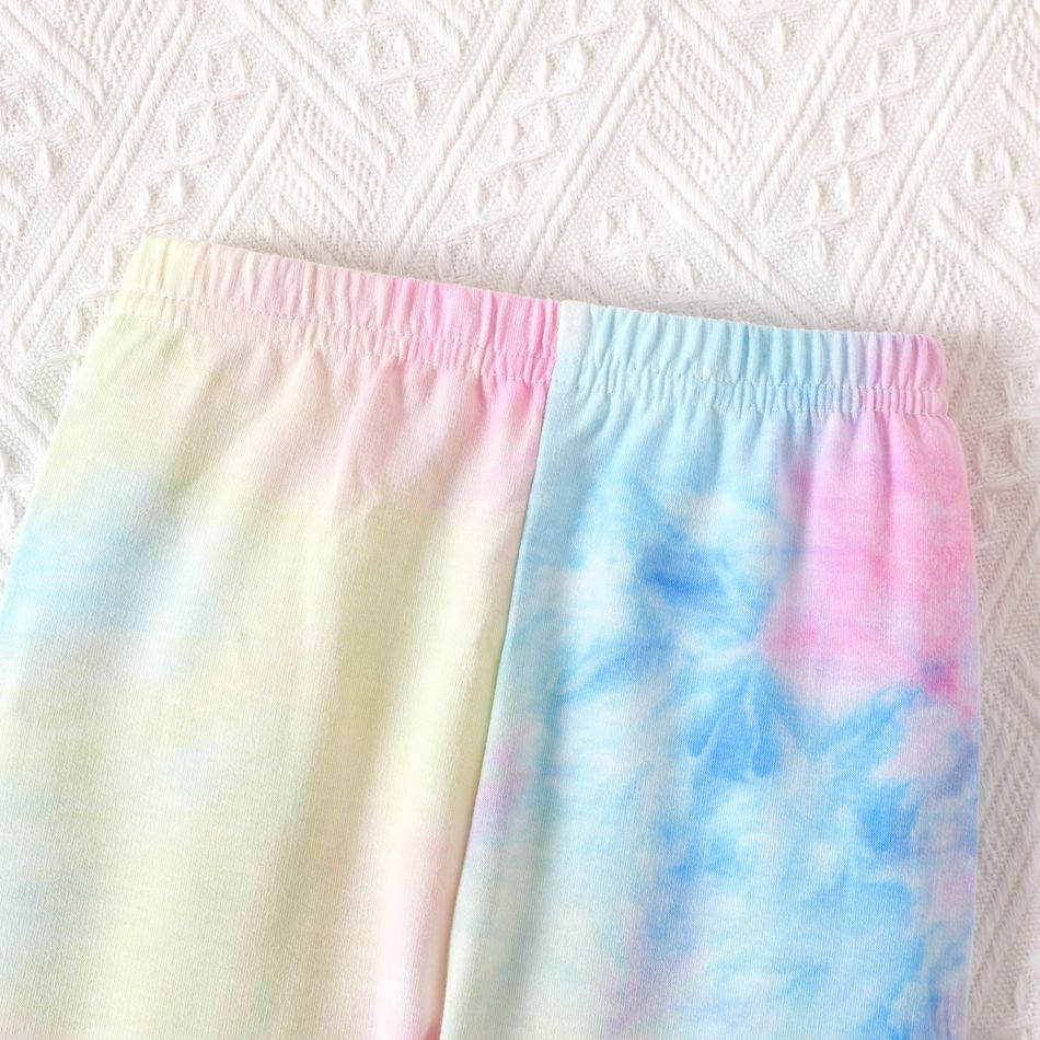 2pcs Baby Girl Letter Print Tie Dye Long-sleeve Hoodie and Sweatpants Set Colorful big image 5