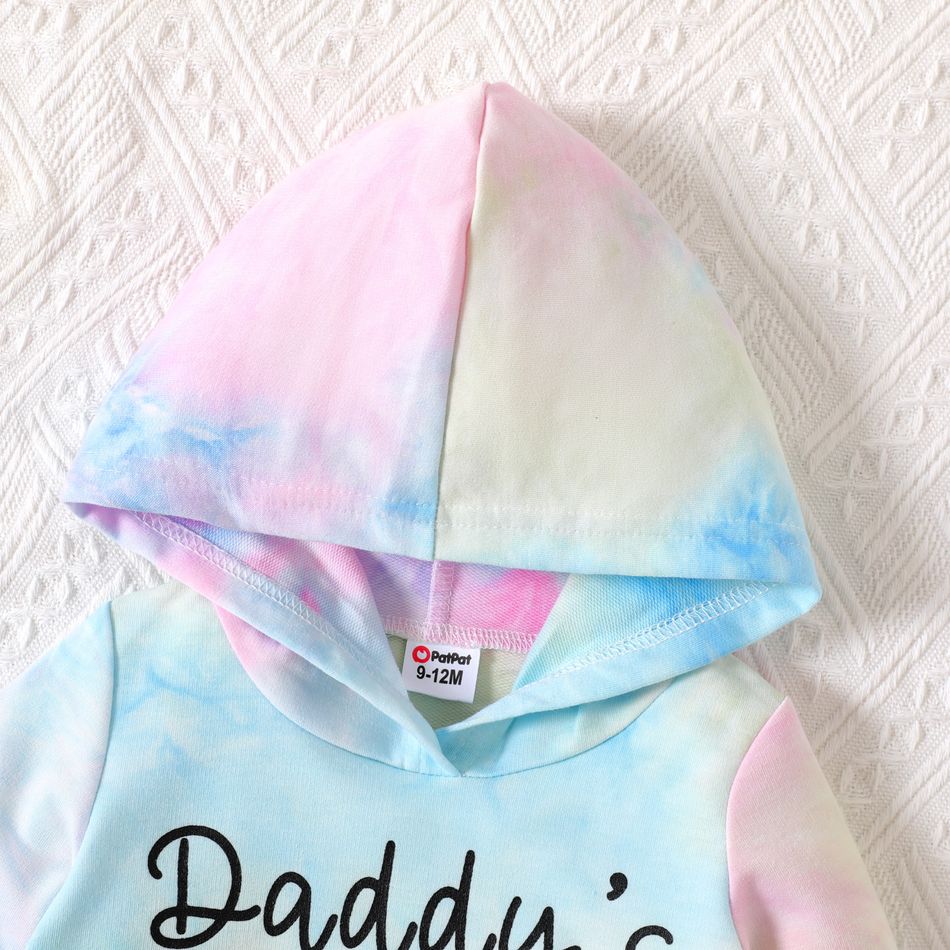 2pcs Baby Girl Letter Print Tie Dye Long-sleeve Hoodie and Sweatpants Set Colorful big image 3