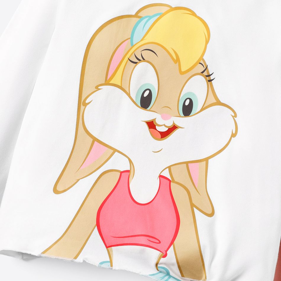 Looney Tunes 2pcs Kid Girl Character Print Tie Knot Cotton Long-sleeve Tee and Letter Print Leggings Set White big image 6