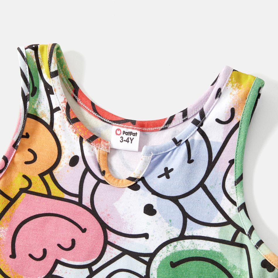 Family Matching Cotton Short-sleeve T-shirts and Allover Colorful Print Bodycon Tank Dresses Sets Colorful big image 10
