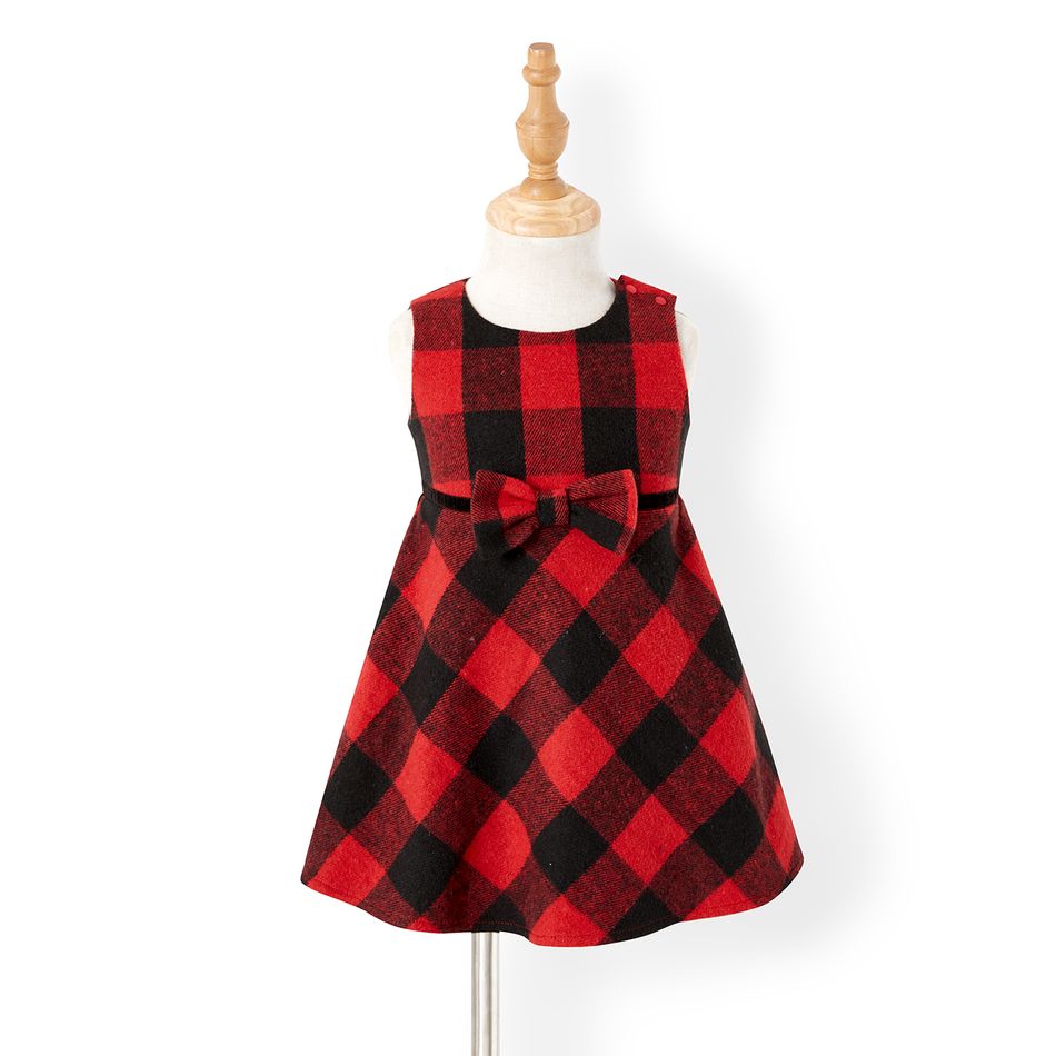 Family Matching Red Plaid Belted Tank Dresses and Spliced Long-sleeve Polo Shirts Sets ColorBlock big image 10