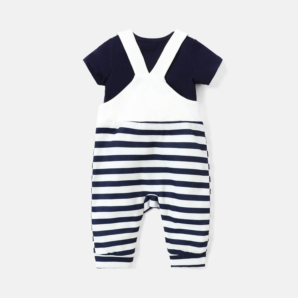 2pcs Baby Boy 100% Cotton Short-sleeve Tee and Striped Crab Embroidered Overalls Set blue+white big image 3