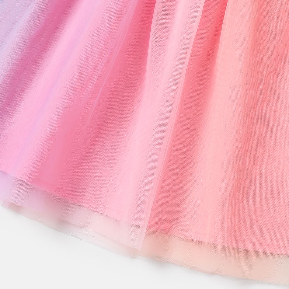 Toddler Girl Cotton Smocked Mesh Splice Sleeveless Dress Pink big image 5