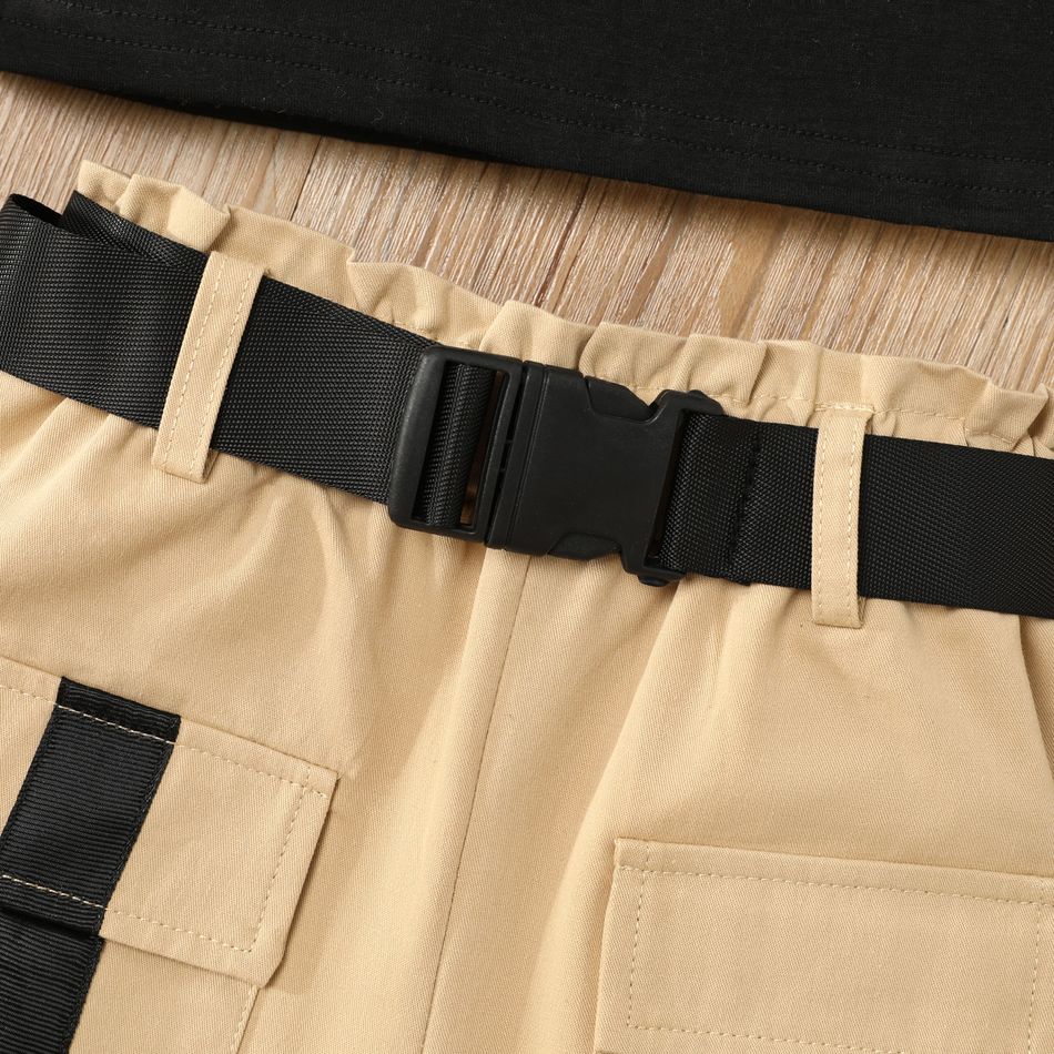 3pcs Toddler Girl Trendy Camisole and Pocket Design Shorts & Belt Set Black big image 4