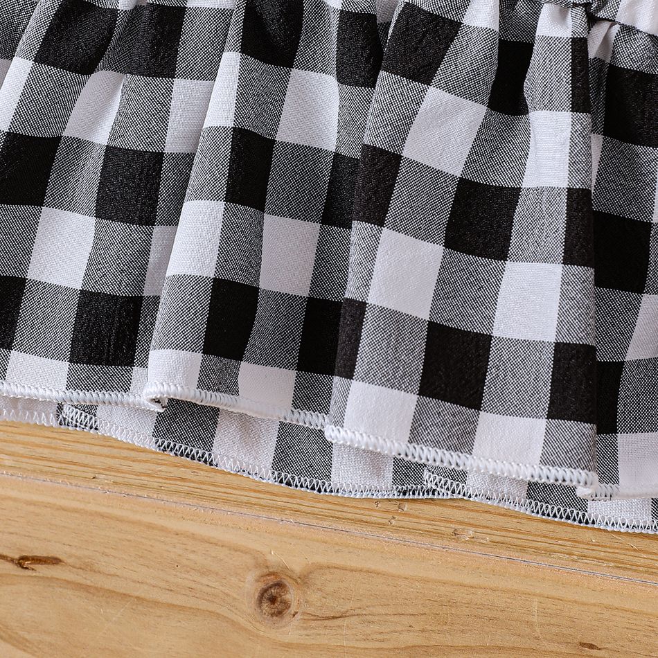 3pcs Baby Girl Cotton Short-sleeve Faux-two Plaid Top and Plaid Shorts & Belt Set BlackandWhite big image 3