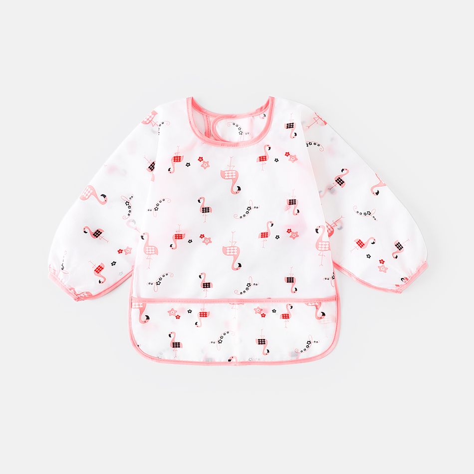 Long Sleeve Bib Thin Breathable Easy-wear Baby Smock for Eating Feeding Pink big image 1