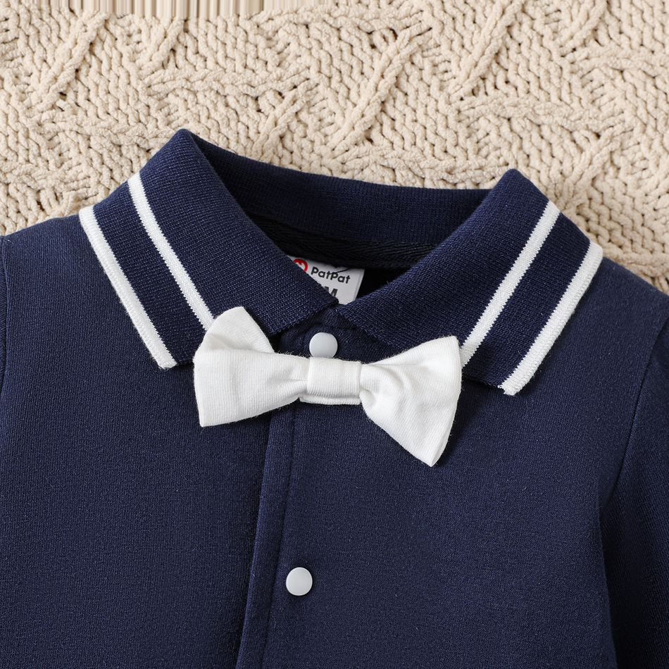 Baby Boy 95% Cotton Polo Neck Long-sleeve Gentleman Bow Tie Jumpsuit Tibetanblue big image 4