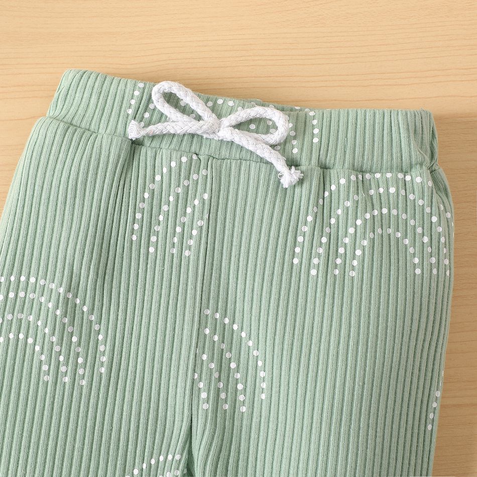 2pcs Baby Boy/Girl 95% Cotton Ribbed Rainbow Print Long-sleeve Romper and Pants Set Green big image 6