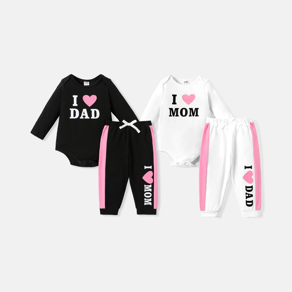 2pcs Baby Girl Cotton Long-sleeve Heart & Letter Print Romper and Sweatpants Set White big image 2