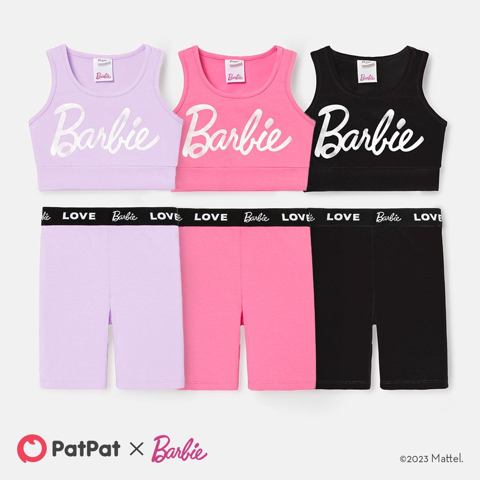 Barbie 2pcs Toddler/Kid Girl Cotton Tank Top and Shorts Set Black big image 2