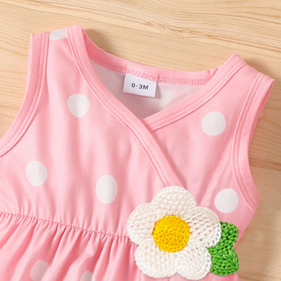 Naia™ Baby Girl Knit Flower Detail Polka Dots Print Tank Jumpsuit Pink big image 4