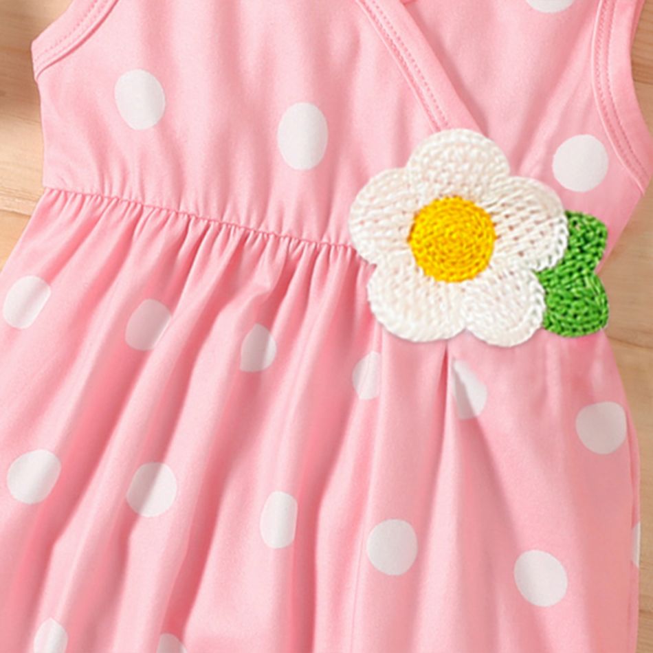 Naia™ Baby Girl Knit Flower Detail Polka Dots Print Tank Jumpsuit Pink big image 5